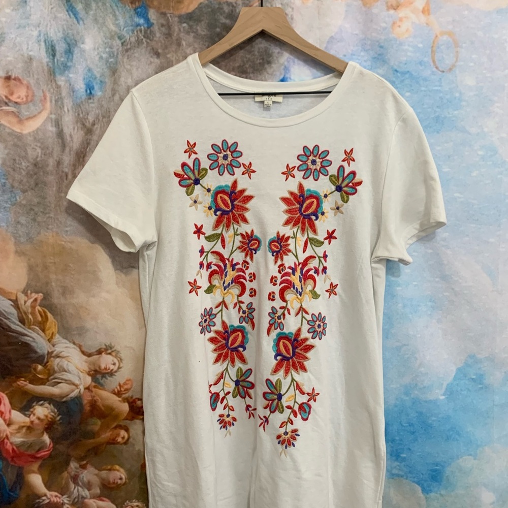 White embroidered long top